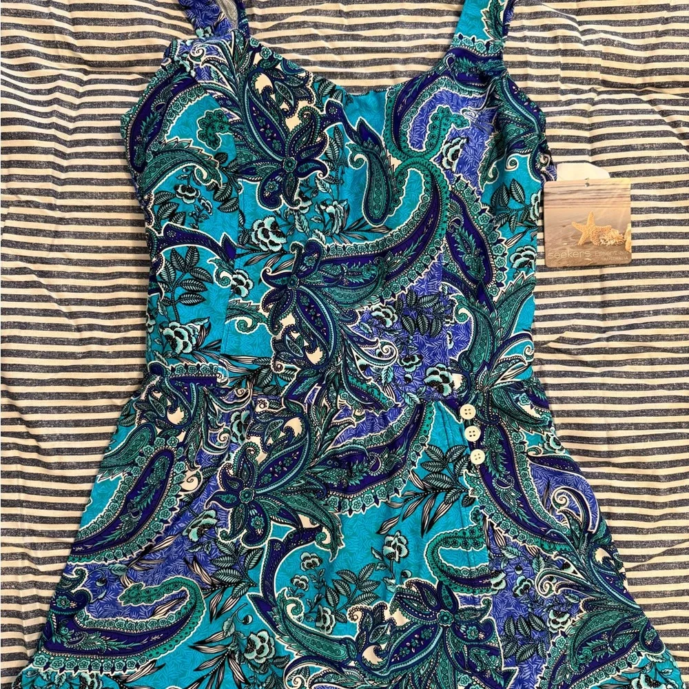 NWT Size 14 Seekers Australia Paisley One Piece with Scoop Neck and Thick Straps